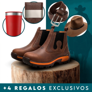 Kit de Bota Masculina Adventure de Cuero Legítimo y Suela Antideslizante +4 REGALOS: Billetera, Sombrero, Cinturón y Vaso Térmico