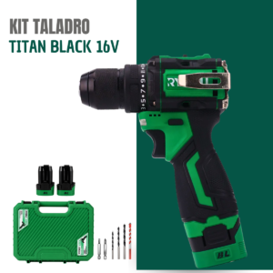 Kit Taladro y Atornillador Profesional Titan Black Liviano y Compacto + REGALO: 2 Baterías de Repuesto y Kit de Brocas