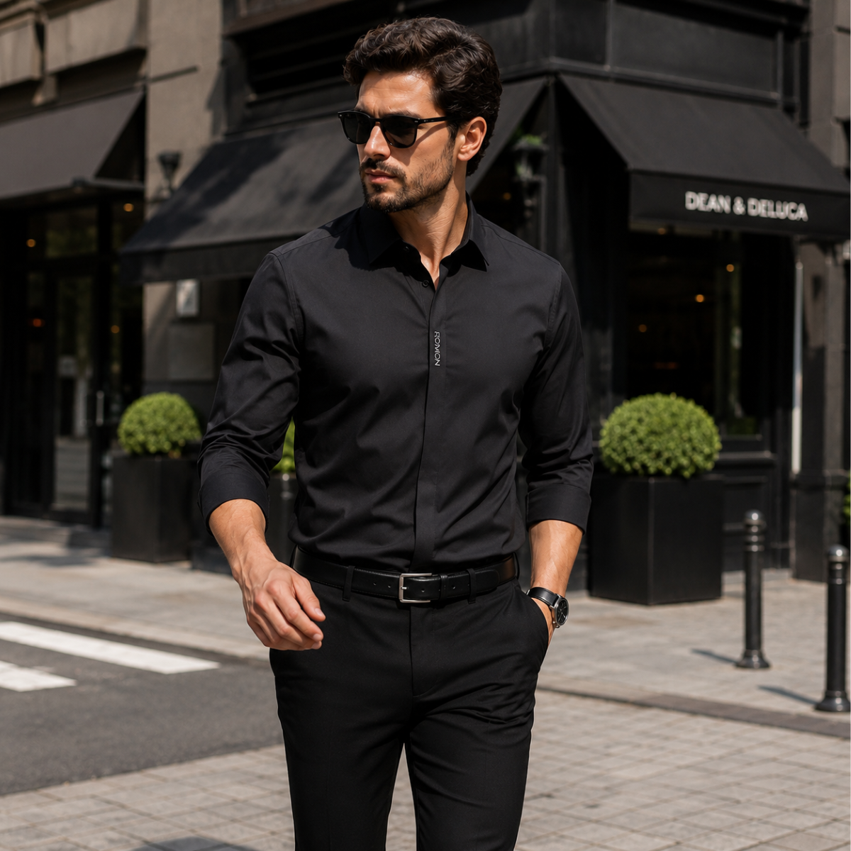 Camisa masculina premium en seda fría y elastano