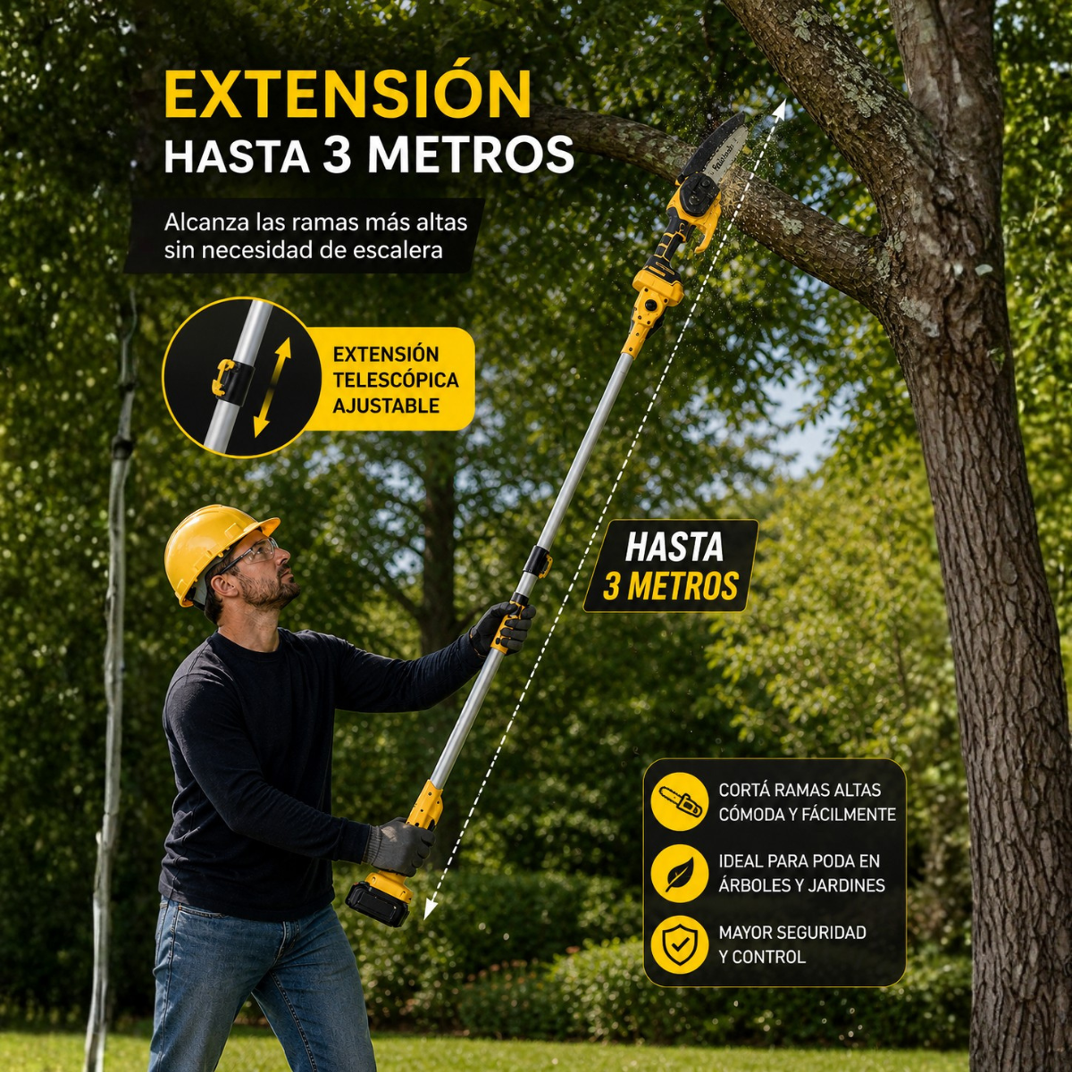 Motosierra portátil con accesorios